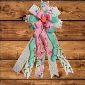 Spring Pastel Ribbon Bow with Carrot & Floral Print